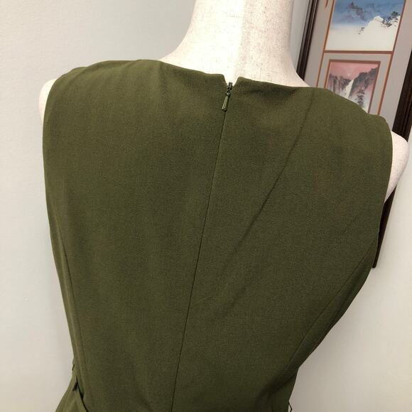 Evan Picone Olive Green Ruffle Front Dress 10 Medium Sheath Cocktail Holiday - Picture 7 of 11